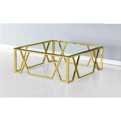 K-Living Titan Coffee Table with Clear Tempered Glass Top & Gold Polished Stainless-Steel Base