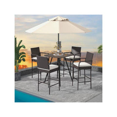 Costway HW70947-4 Outdoor PE Rattan Cushioned Barstool Set with Armrests - Set of 4