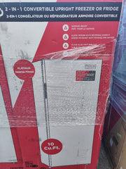 Frigidaire 10 Cu. Ft. Upright Convertible Fridge/Freezer, Reversible Door, Removable Glass Shelves, Adjustable Controls, Platinum Finish