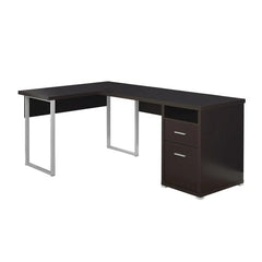 Monarch Specialties Computer Desk, Home Office, Corner, Left, Right Set-up, Storage Drawers, 80"l, L Shape, Work, Laptop, Metal, Laminate, Brown, Grey, Contemporary, Modern