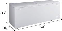 21 cu ft Double Door LID Garage-Ready Chest Freezer-White, Vinyl-Coated Baskets, Space-Saving Flat Back, Stay-Open, Front-Access Drain