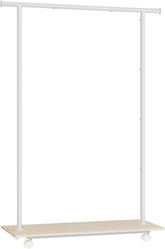 SONGMICS Clothes Rack with Wheels, Clothing Rack for Hanging Clothes, 38.8 Inches Metal Garment Rack with Shelf, Loads up to 110 lb, for Bedroom, Closet, Natural Beige and Cloud White UHSR151W01