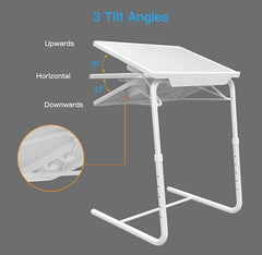 HUANUO Adjustable TV Tray Table, Side Table on Bed & Sofa, Folding Table Tray with 6 Heights & 3 Tilt Angles Adjustable (1 Pack, White)