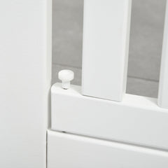 PawHut D06-046WT white four-panel pet gate — door latch detail