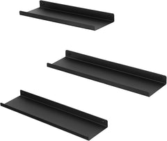 SONGMICS Set of 3 Wall Shelves, Metal Floating Shelves, Industrial Wall-Mounted Shelving for Decorations, Photos, Knickknacks, Multiple Layouts, 6 Screws Included for Mounting, Black ULFS12BK