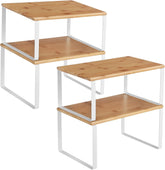 SONGMICS Cabinet Organizer Shelf, Set of 4 Kitchen Counter Shelves, Kitchen Storage, Spice Rack, Stackable, Expandable, Metal and Engineered Wood, Cloud White and Natural Beige UKCS010N01