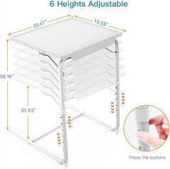 HUANUO Adjustable TV Tray Table, Side Table on Bed & Sofa, Folding Table Tray with 6 Heights & 3 Tilt Angles Adjustable (1 Pack, White)