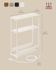 VASAGLE Side Table with Charging Station, Narrow End Table, 3-Tier Nightstand, Sofa Table for Small Spaces, Magazine Rack, for Living Room, Bedroom, Study, Cream White ULET335W01