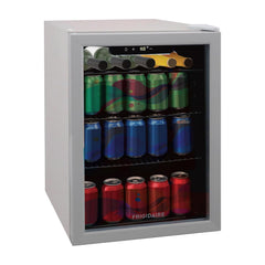 Frigidaire Beverage Fridge Refrigerator with Glass Door, Compact Mini Fridge with Digital Temperature Control Fits 87 Cans or 24 Bottles - 19.29" D x 25" W x 17.51" H, Silver