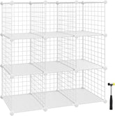 SONGMICS Metal Wire Cube Storage,9-Cube Shelves Organizer,Stackable Storage Bins, Modular Bookcase, DIY Closet Cabinet Shelf, 36.6”L x 12.2”W x 36.6”H, White