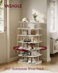VASAGLE 7-Tier Shoe Rack, Rotating Shoe Rack Tower, Shoe Closet Organizer, Shoe Shelf, 28-35 Pairs, 23.6 x 23.6 x 47.2 Inches, for Entryway, Living Room, Closet, Cream White ULBS041W01