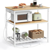 VASAGLE Kitchen Island with 3 Shelves, Kitchen Shelf with Power Strip, 23.6 x 39.4. x 34.9 Inches, Large Worktop, Steel Structure, Industrial, Easy to Assemble, Oak Color and White UKKI105Y01