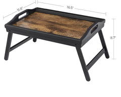 SONGMICS Bed Tray Table with Bamboo Folding Legs, Sofa Breakfast Tray, Serving Tray with Groove for Phone Tablet, Rustic Dark Brown ULLD111B01