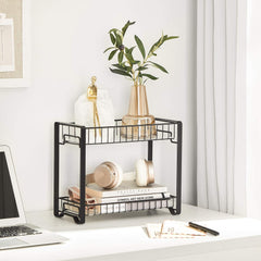 SONGMICS Spice Rack Organizer for Cabinet, 2-Tier Cabinet Shelf with Plastic Shelf Liner, Kitchen Counter Shelf, Anti-Slip Design, for Countertop, Bathroom, Black UKCS013B01