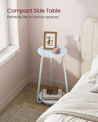 VASAGLE Round Side Table, 2-Tier Nightstand, End Table with Glass Top and Particleboard Shelf, Cocktail Table, for Living Room, Bedroom, Small Spaces, Modern Style, Marble White ULET287W59