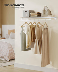 SONGMICS Clothes Rack with Top Shelf, Wall Mounted Clothing Rack, with Hanging Rod, Loads up to 77 lb, 11 x 42.9 x 5.2 Inches, Entryway, Bedroom, Closet, Natural Beige and Cloud White UHSR135W01