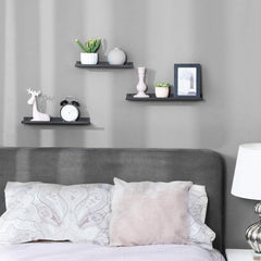 SONGMICS Set of 3 Wall Shelves, Metal Floating Shelves, Industrial Wall-Mounted Shelving for Decorations, Photos, Knickknacks, Multiple Layouts, 6 Screws Included for Mounting, Black ULFS12BK