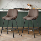 VASAGLE Bar Stools Set of 2, Counter Height Bar Stools with Back, Ergonomic Backrest, Synthetic Leather, Metal Legs, 24.4-Inch Tall Barstools for Kitchen Island Home Bar, Easy Assembly, Chestnut Brown