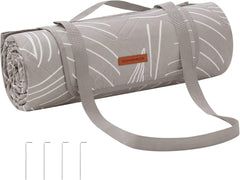 SONGMICS Picnic Blanket, 300 x 200 cm, with 4 Ground Pegs, Large Picnic Mat for Beach Park, Waterproof Layer, Machine Washable, Foldable, Leaf Pattern and Khaki GCM010B03