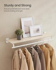 SONGMICS Clothes Rack with Top Shelf, Wall Mounted Clothing Rack, with Hanging Rod, Loads up to 77 lb, 11 x 42.9 x 5.2 Inches, Entryway, Bedroom, Closet, Natural Beige and Cloud White UHSR135W01