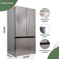 Hamilton Beach, 17.7 cu. ft. Countertop Depth Side-by-Side French Door Refrigerator in Stainless Steel Look