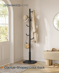 SONGMICS HOME Cactus-Shaped Coat Rack, Freestanding, Stand with 8 Sturdy Hooks, with Curved Ends, 69 Inches Tall, for Clothes, Hats, Bags, Ink Black URCR039B01