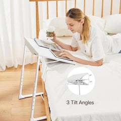 HUANUO Adjustable Folding TV Tray — White HNTT-W — tilted reading view