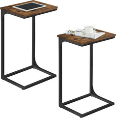 VASAGLE C-Shaped Side Tables — Rustic Brown and Black LET355B01