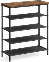 VASAGLE Shoe Rack, 5-Tier Shoe Storage Organizer for Entryway and Closet, Holds 12-16 Pairs of Shoes, 4 Fabric Shelves, Steel Frame, Industrial, Rustic Brown and Black ULBS036B01