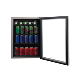 Frigidaire Beverage Fridge Refrigerator with Glass Door, Compact Mini Fridge with Digital Temperature Control Fits 87 Cans or 24 Bottles - 19.29" D x 25" W x 17.51" H, Silver