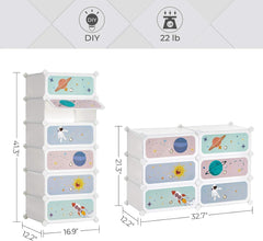 SONGMICS Kids' Shoe Rack with Doors, 6-Slot Stackable Storage Organizer, Plastic Wardrobe, Toys, Books, Clothes, 12.2 x 16.9 x 41.3 Inches, Cloud White ULPC904W01