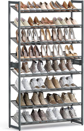 SONGMICS Shoe Rack, 8-Tier Shoe Organizer, Metal Rack for Garage, Set of 2, 4-Tier Stackable Shelf, with Adjustable Flat or Angled Shelves, 32-40 Pairs, Charcoal Gray ULMR08GB