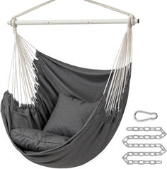 SONGMICS Hammock Chair, Load Capacity 500 lb, Hanging Chair with 2 Cushions, Large Hammock Swing with Chain and Pocket, for Indoor, Outdoor, Living Room, Bedroom, Slate Gray UGDC197G02