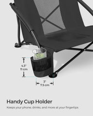 SONGMICS Set of 2 Portable Beach Chairs for Adults, Max. Load 330 lb Each, High Backrest, Cup Holder, Lightweight, Heavy-Duty, Black UGCB067B01V1