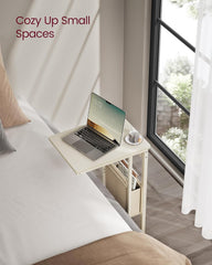 VASAGLE C-Shaped Side Table, End Table with Wheels, C Table for Couch, Sofa, with Storage Bag, Adjustable Feet, for Bedroom, Living Room, Cream White ULET357W77