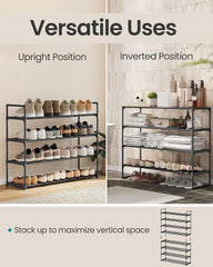 SONGMICS Shoe Rack, 4-Tier Shoe Organizer, Metal Storage Shelf, Upright or Upside Down, for 20-25 Pairs, Stackable, for Entryway, 11.8 x 36.2 x 29.5 Inches, Black ULSA14BK
