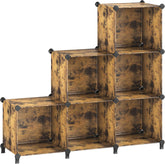 SONGMICS 6 Cube Storage Organizer, Modular Bookshelf, DIY Closet Organizers and Storage, Plastic Stackable Shelves, 14.6 x 13 x 13 Inch Cubes, with Feet and Rubber Mallet, Rustic Brown ULPC206A01