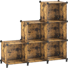 SONGMICS 6 Cube Storage Organizer, Modular Bookshelf, DIY Closet Organizers and Storage, Plastic Stackable Shelves, 14.6 x 13 x 13 Inch Cubes, with Feet and Rubber Mallet, Rustic Brown ULPC206A01