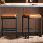 VASAGLE EKHO Collection - Bar Stools Set of 2, Counter Height Bar Stools, Synthetic Leather with Stitching, Mid-Century Modern Counter Stools, 26-Inch Tall, Kichen Home Bar Dining Room, Caramel Brown