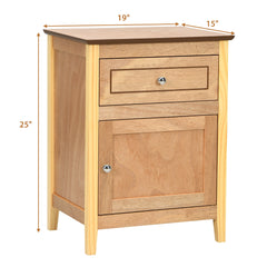 Costway HW66339NA natural nightstand with manufacturer dimension annotations