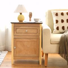 Costway HW66339NA natural nightstand beside a sofa with display props