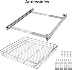 SortWise Slide-Out Cabinet Organizer — Chrome, 20 in Wide — basket and mounting-frame view