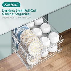 SortWise Slide-Out Cabinet Organizer — Chrome, 20 in Wide — cabinet-use scene