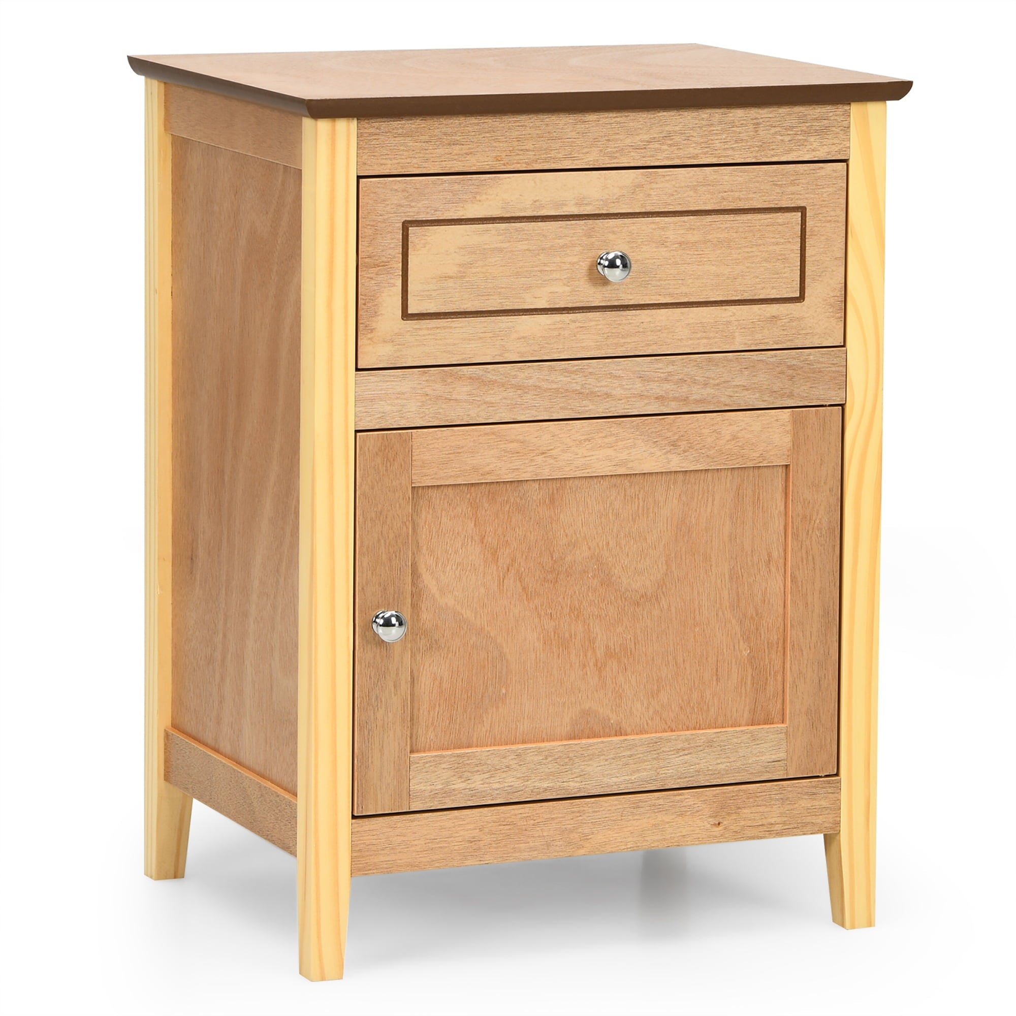 Costway Nightstand with Drawer and Cabinet - Natural HW66339NA