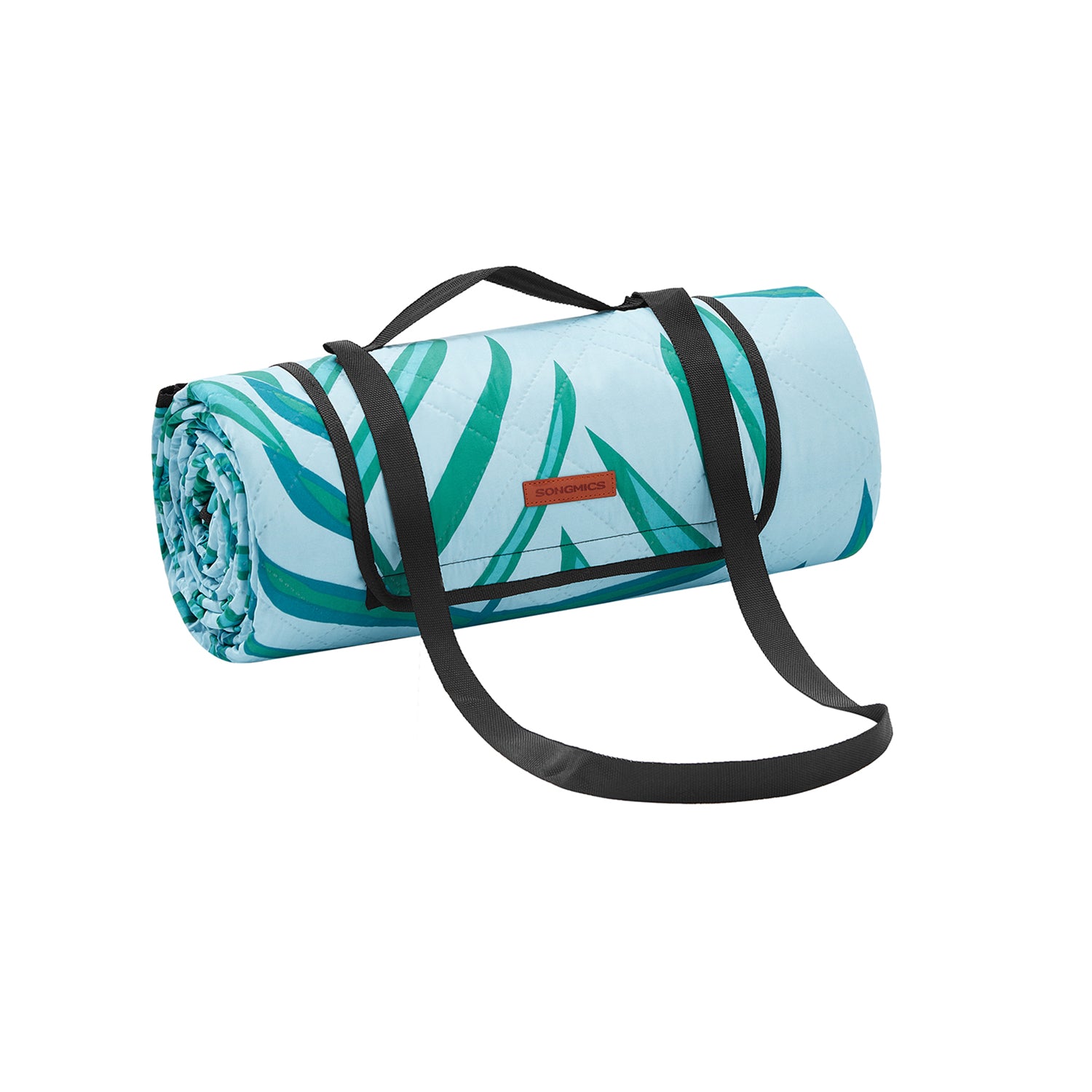 SONGMICS Foldable Picnic Blanket — Light Blue Tropical Fern GCM001Q03 — folded carry view