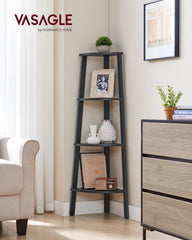 VASAGLE LLS034B22 charcoal gray and black corner shelf - corner room setting