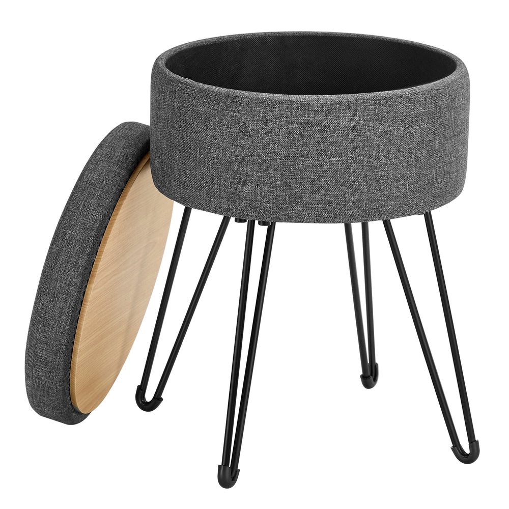 SONGMICS Round Storage Ottoman - Dark Gray LOM002G01 - open storage compartment