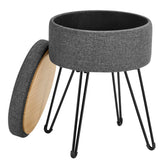 SONGMICS Round Storage Ottoman - Dark Gray LOM002G01 - open storage compartment