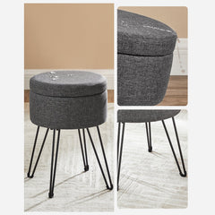SONGMICS Round Storage Ottoman - Dark Gray LOM002G01 - fabric and leg detail