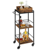 VASAGLE Serving Trolley with Removable Tray - Rustic Brown and Black LRC062B01